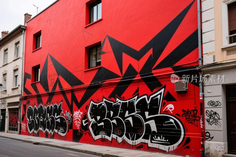 红色建筑涂鸦艺术