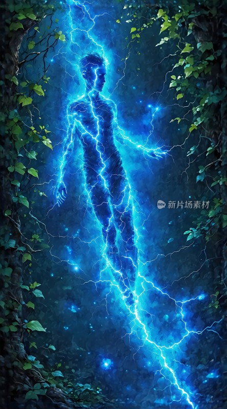 蓝色闪电环绕的人形