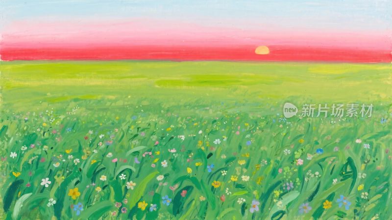 田野野花夕阳风景