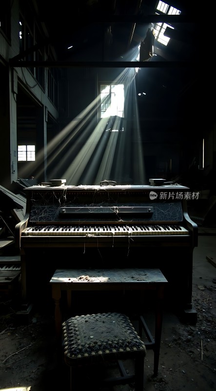 废弃钢琴与阳光