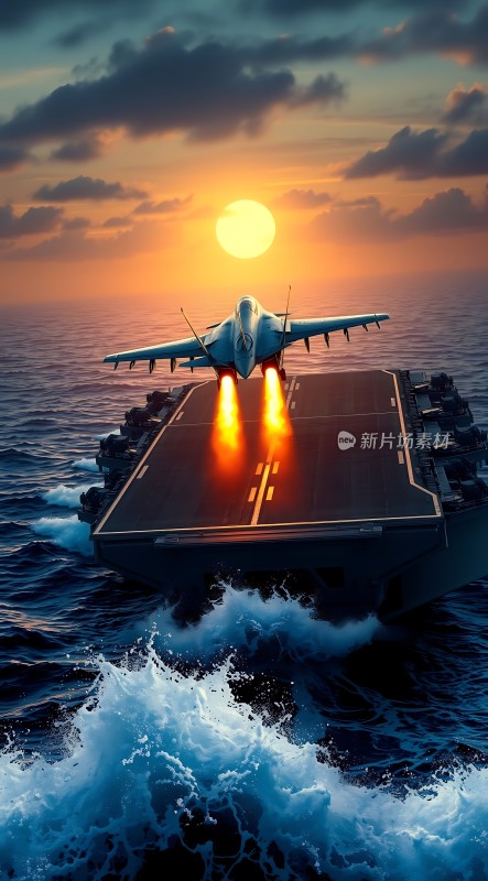 日出时航母起飞战鹰