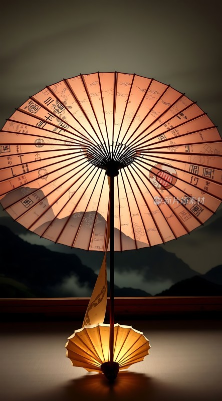 古风油纸伞下的静谧夜色