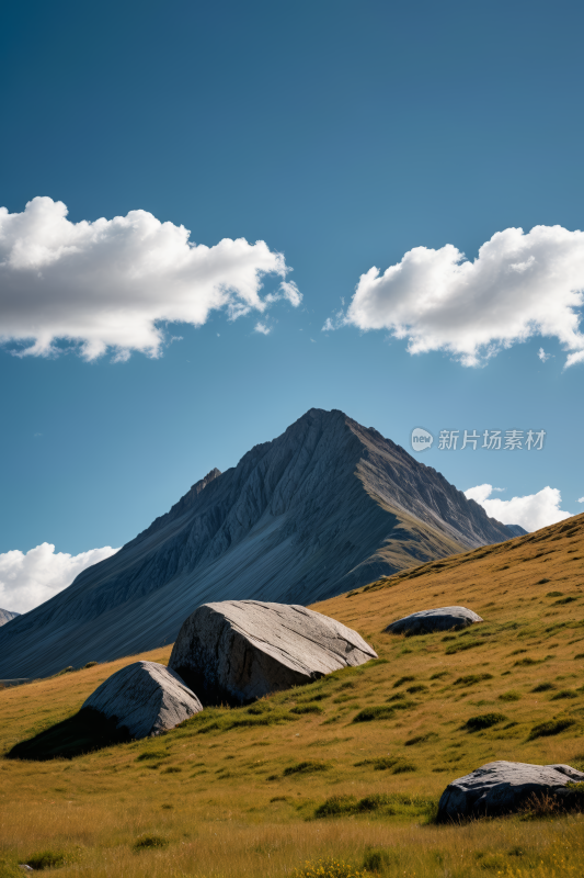 山脉岩石和草地高清风景图片