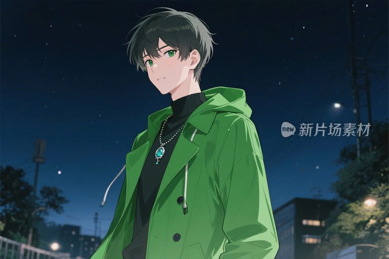 夜晚动漫风格男性角色