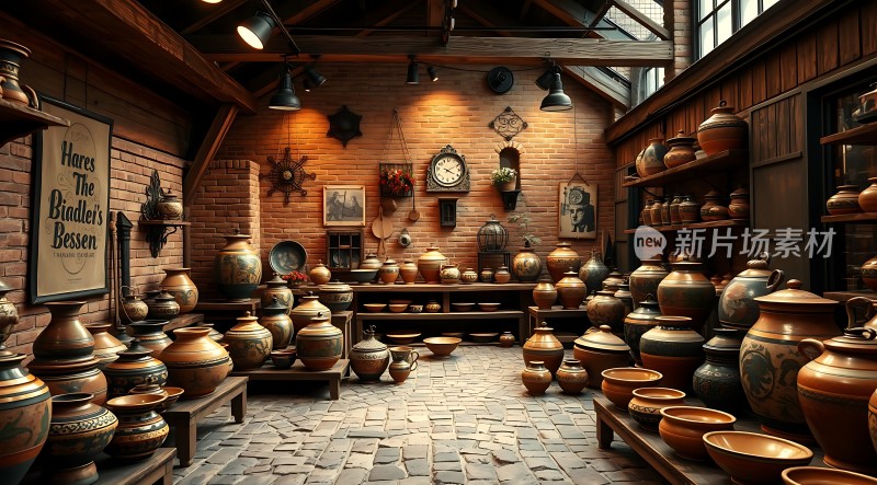 陶艺工坊古朴砖墙与精美陶瓷的艺术融合