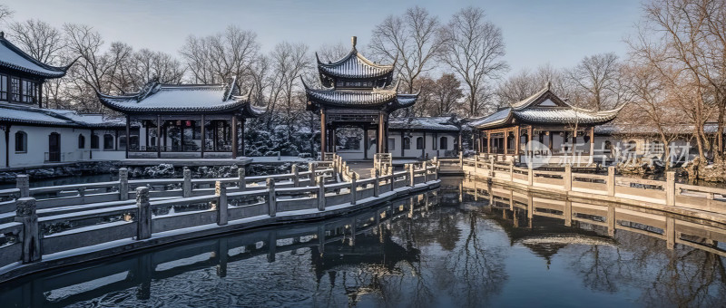 颐和园冬季雪景古建筑文化景区