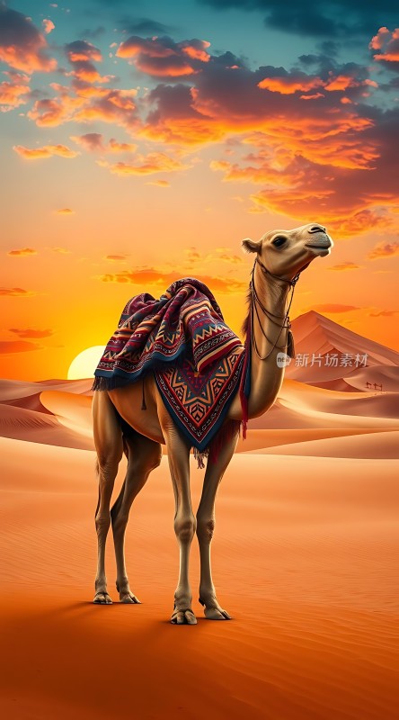 沙漠驼影日落图