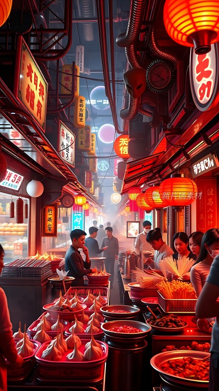 霓虹灯下的繁华夜市