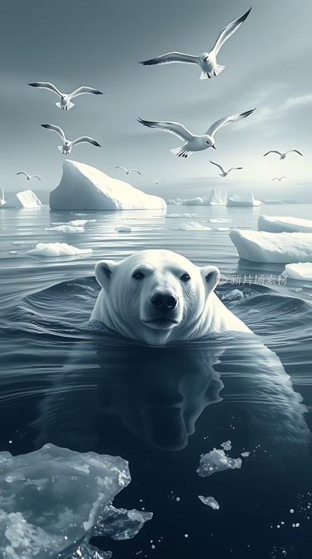 北极熊与海鸟共舞