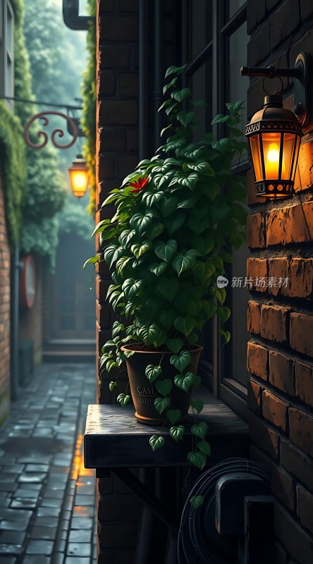 夜色下的宁静小院绿意盎然与温馨灯光交织