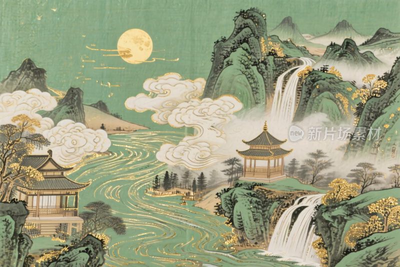 传统山水古风插画