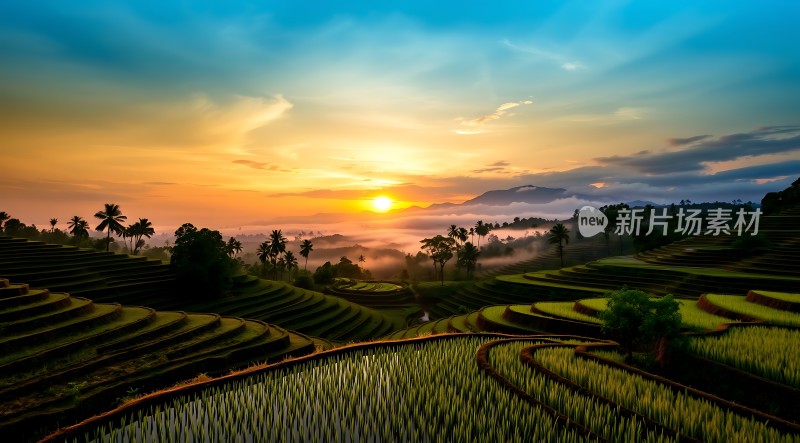梯田晨曦阳光洒满大地