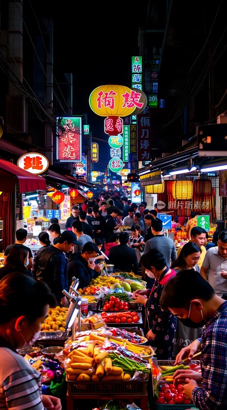 夜市繁华灯火通明热闹非凡