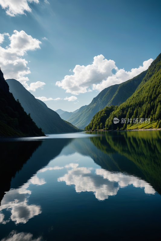 一大片水域一座高山清风景图片