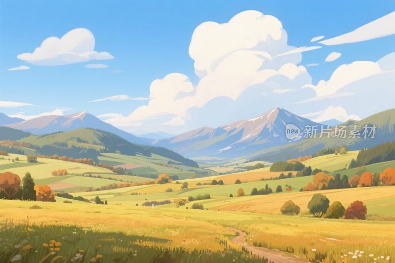 山水田园风景插画