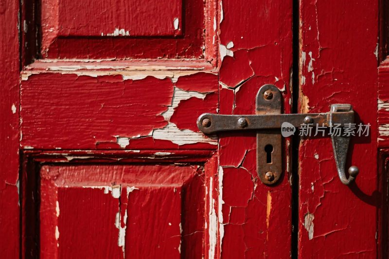 红色旧木门特写