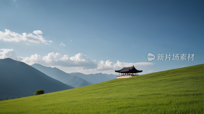 一座长满青草高山清风景图片