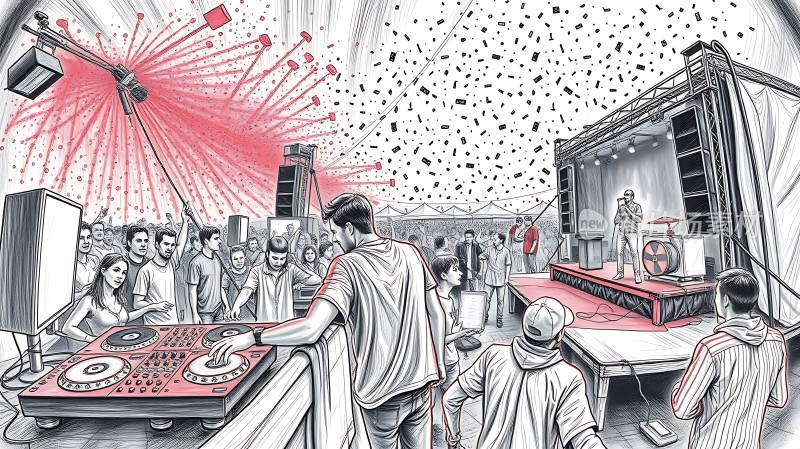 音乐节上的活力DJ与观众互动