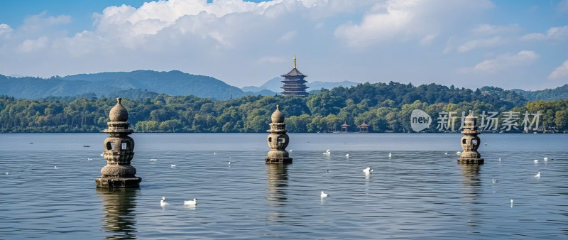 杭州西湖三潭印月景区旅游文化胜地图片