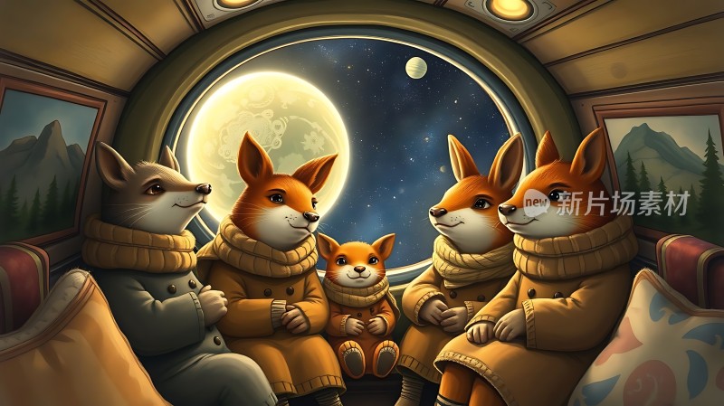 狐狸一家温馨夜行