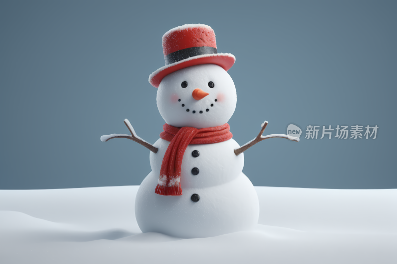 一个雪人戴着红帽子戴着围巾图片