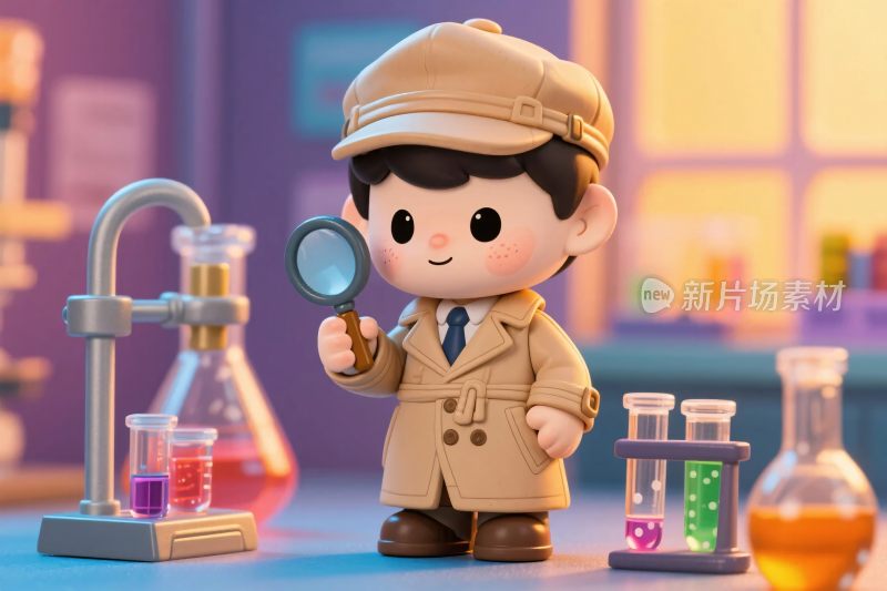 卡通侦探实验室插画