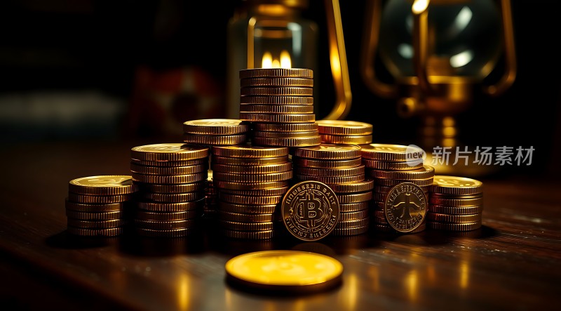 黄金比特币堆叠财富象征
