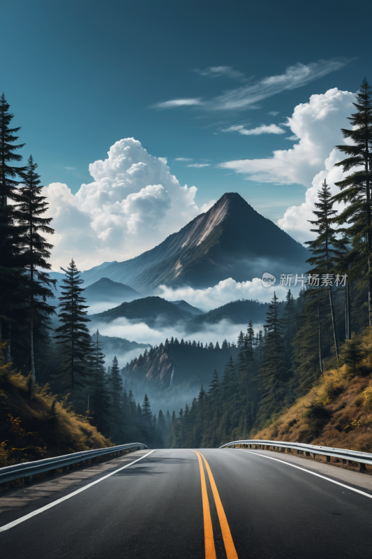 一条山的道路高清插画图片