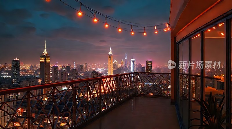 城市夜景下的温馨阳台