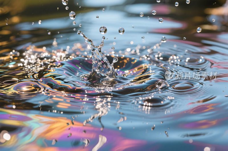 水滴溅起水花特写