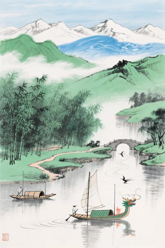 水墨山水风景插画