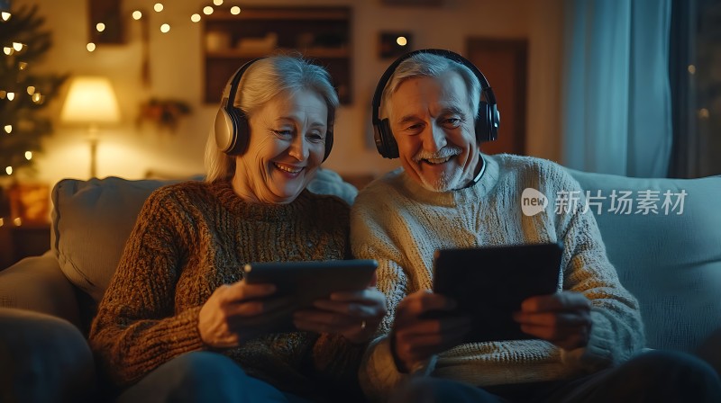 温馨夜晚老年夫妇共度美好时光