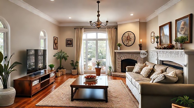 温馨客厅舒适沙发精美装饰自然光线和谐氛围