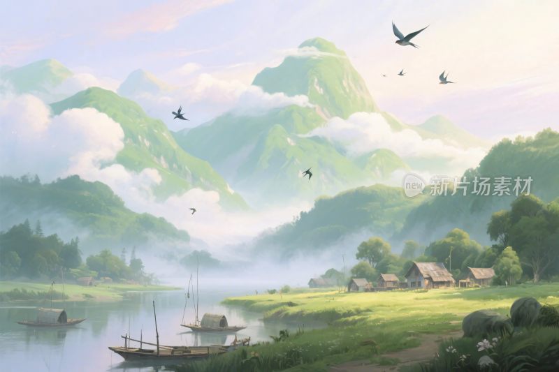 山水田园风景插画