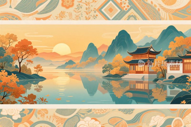 古风山水风景插画