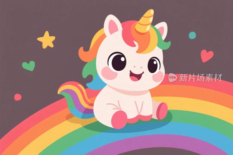 可爱独角兽彩虹卡通插画