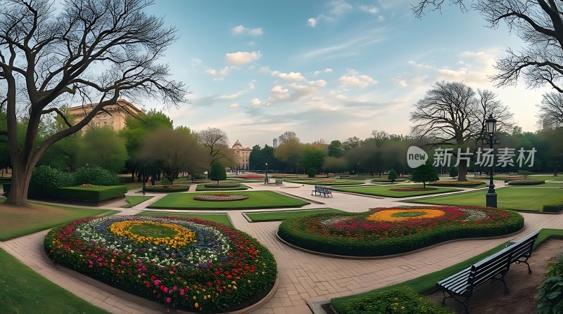 春日公园美景色彩斑斓的花坛和宁静的环境