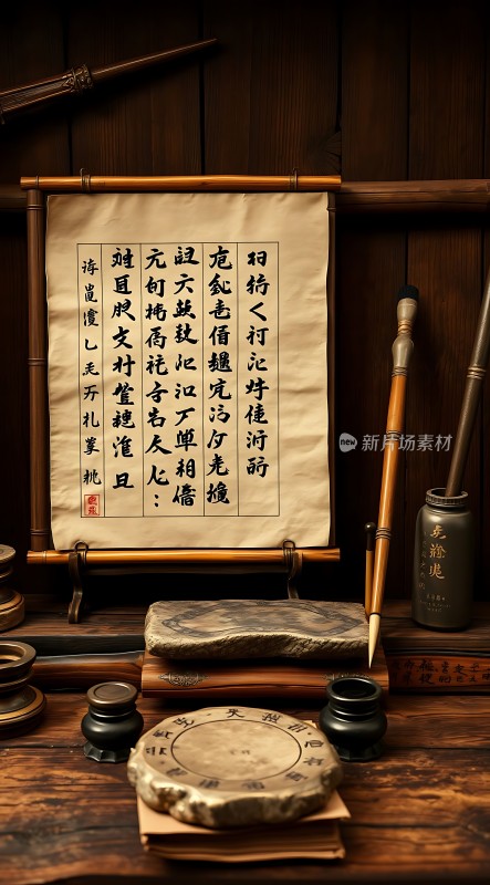 古风书法展示墨香四溢传统文房用品点缀