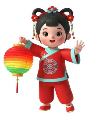 3D卡通女孩提灯贺岁 3D卡通女孩提灯贺岁