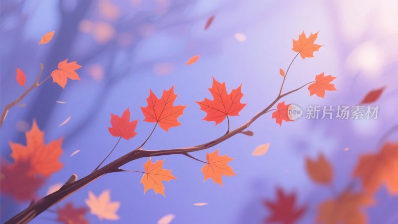 梦幻秋日枫叶飘拂景象