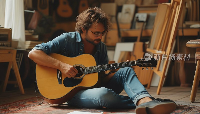 吉他手工作室弹奏