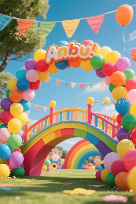 彩色气球拱门彩虹桥布置