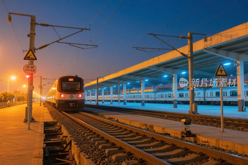 火车站台夜景火车
