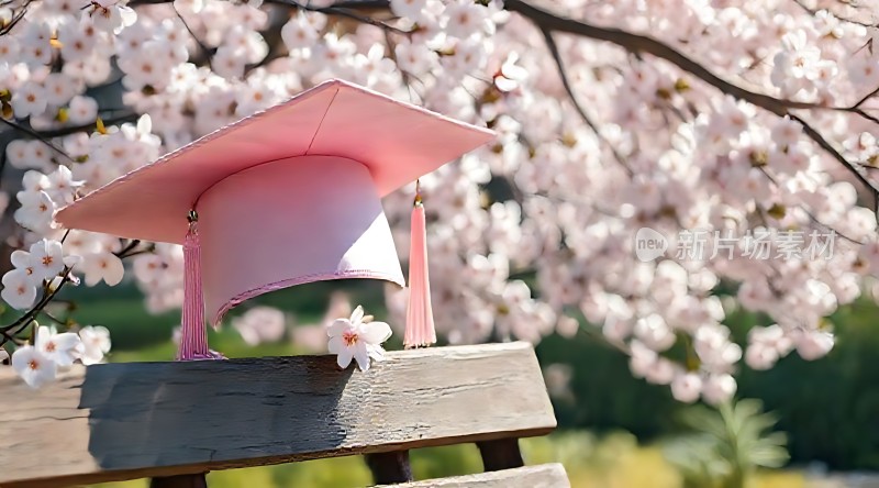 春日毕业季粉色学士帽与樱花树下的美好回忆