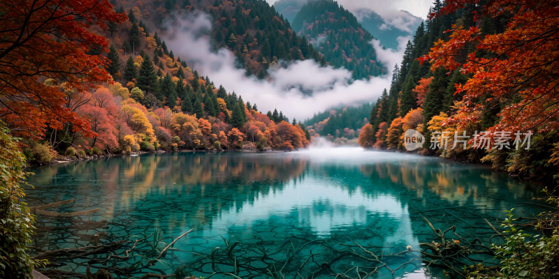 九寨沟 五彩池林 唯美风景 背景图