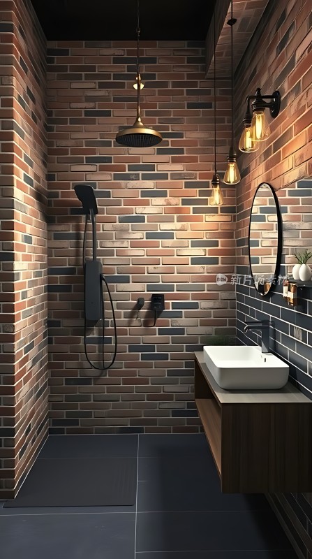 复古砖墙淋浴房简约洗手台设计