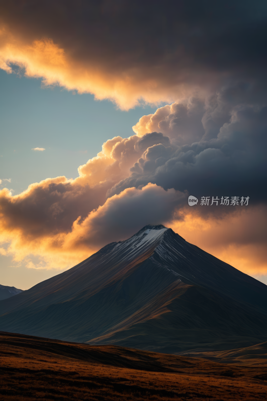 一座山峰有雪顶高清风景摄影图片