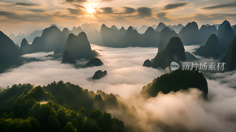 桂林山水照片山峰云海群山云雾缭绕自然风景