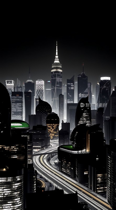 都市夜景灯火辉煌与现代建筑