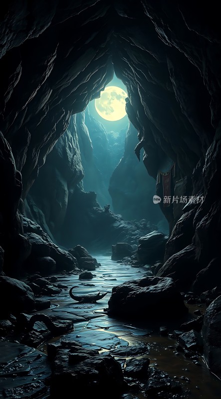 黑暗洞穴中的神秘月光